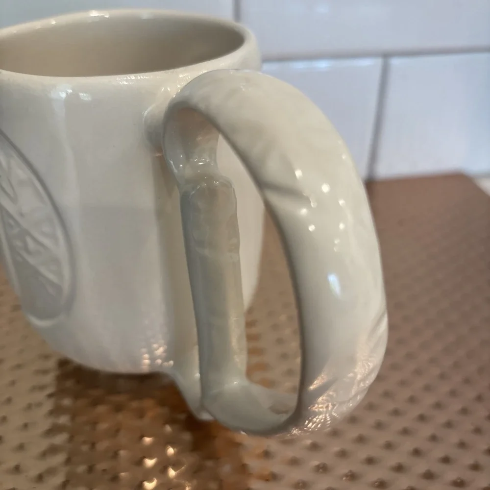 Pottery Barn A-Z Monogram Raised Letter D Coffee Tea Cup Mug Ornate Handle Ivory